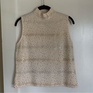 St. John Cream Embellished Tank Top Mock Neck Cocktail